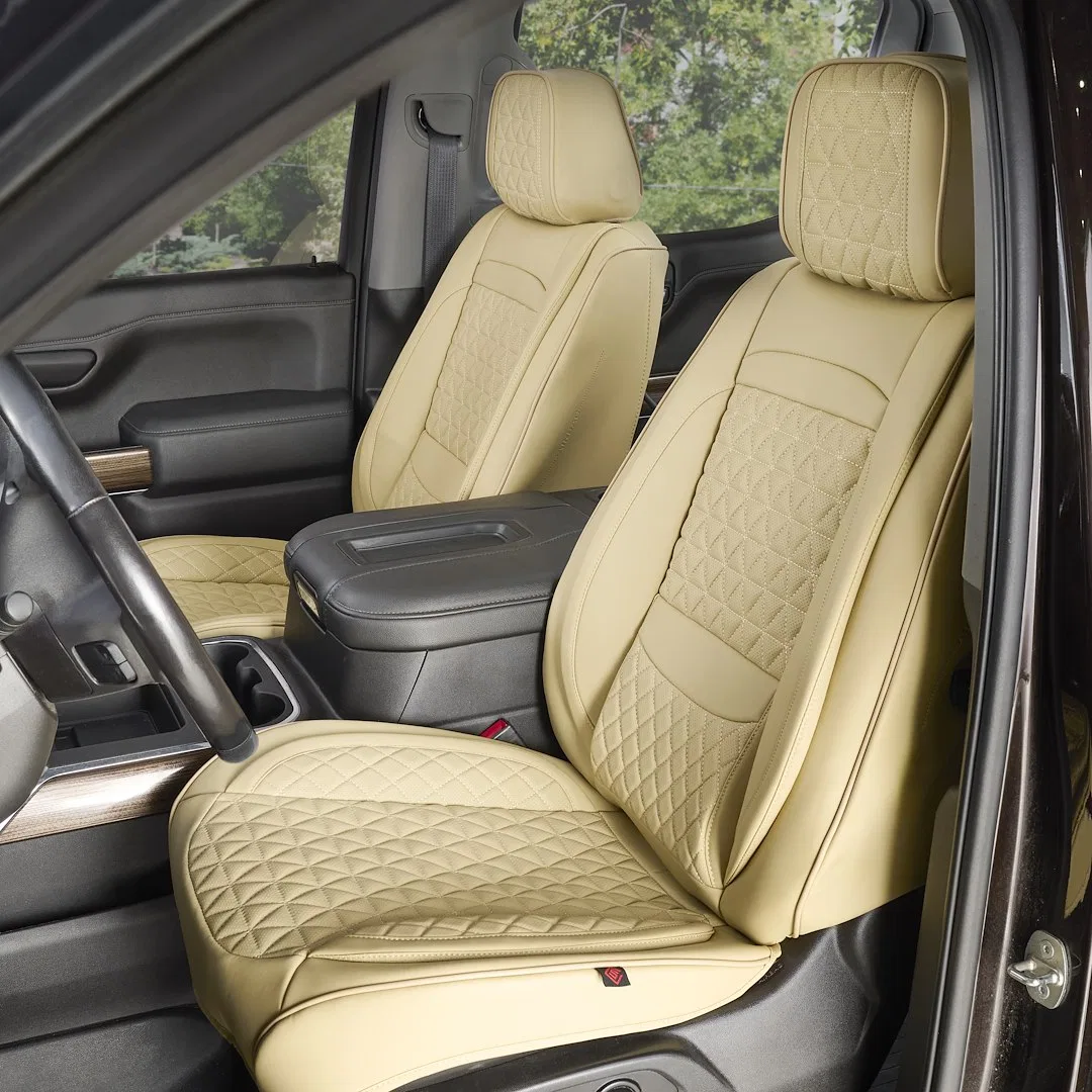 FFFBE – SEAT CVR SOL Seat Cover, Bucket With Adjustable Headrests Diamond Perforation Design Leather With Memory Foam...